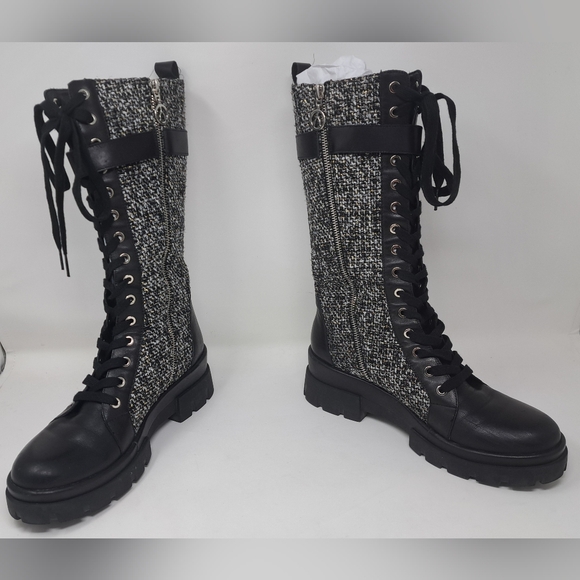 The Wishbone Collection High Boots Boucle Tweed Calf Leather Fanny 10 US $398 - Picture 2 of 13